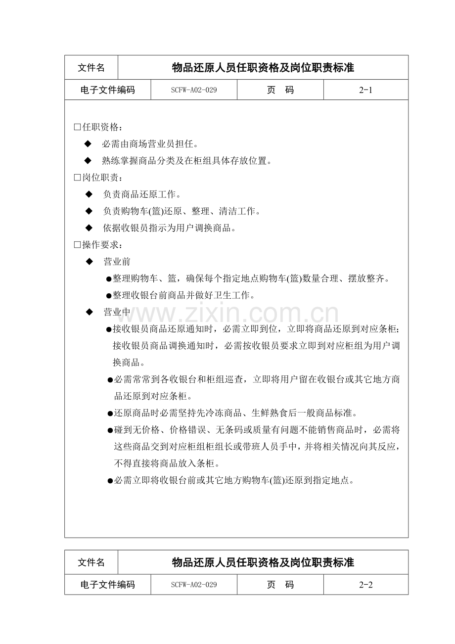 物品还原人员任职资格与岗位职责样本.doc_第1页