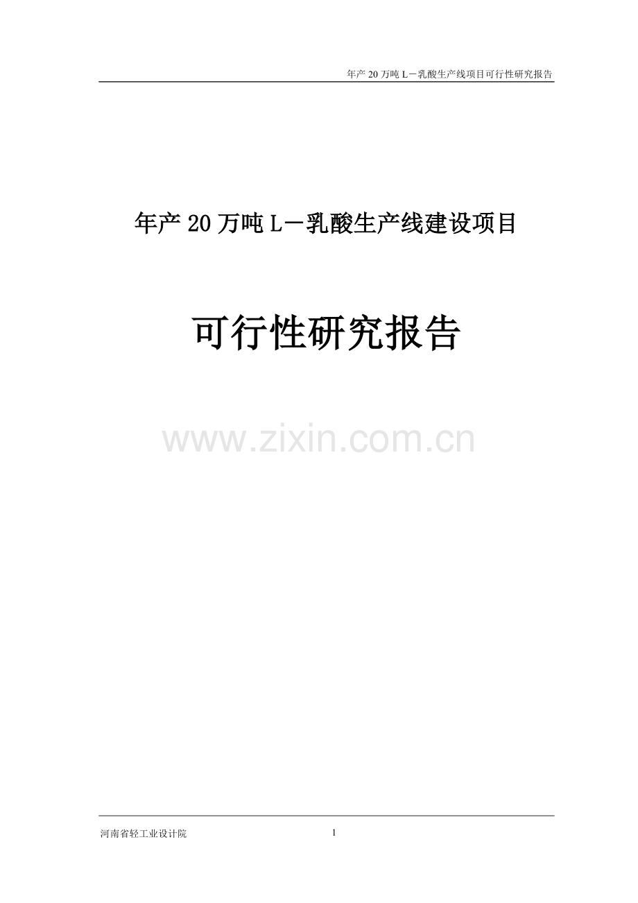 年产20万吨l-乳酸生产线项目可行性研究报告.doc_第1页