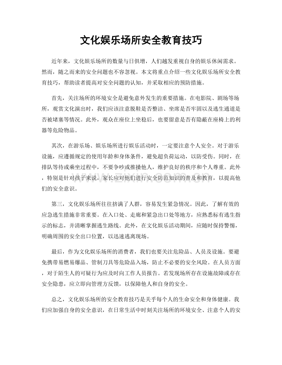 文化娱乐场所安全教育技巧.docx_第1页