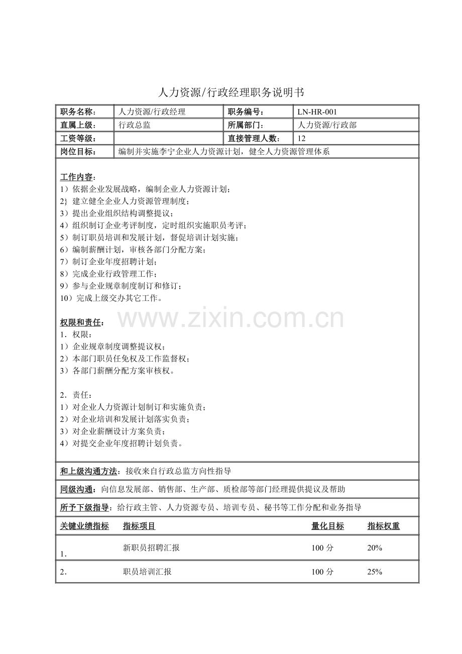 行政部行政经理岗位职责样本.doc_第1页