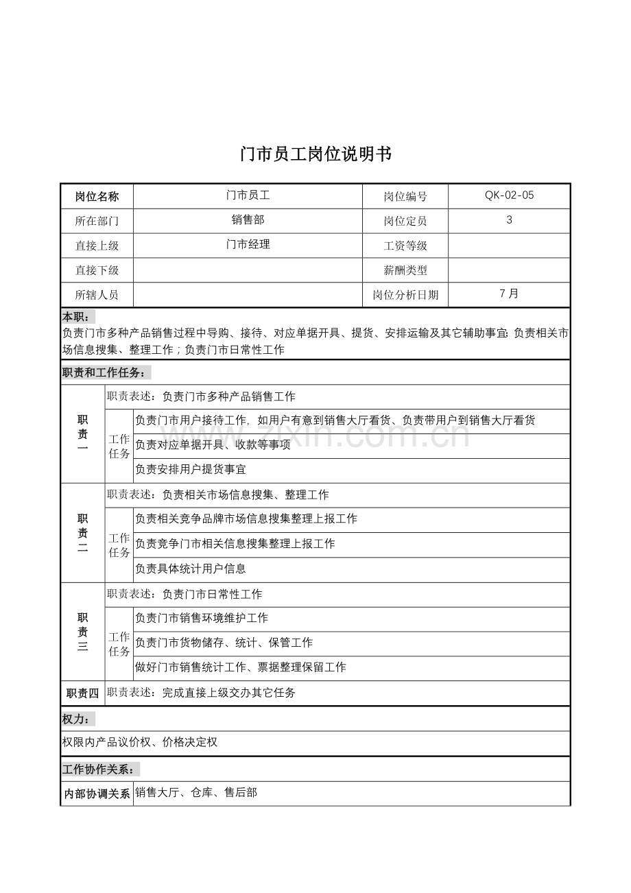 木业公司销售部门市业务员岗位职责样本.doc_第1页