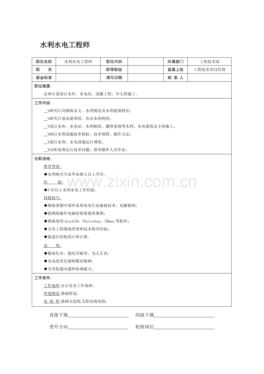 水利水电工程师岗位职责样本.doc_第1页