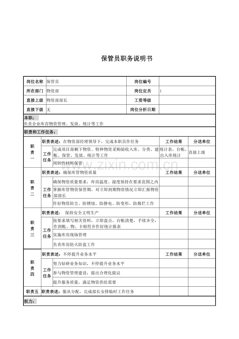 物资部保管员岗位职责样本.doc_第1页