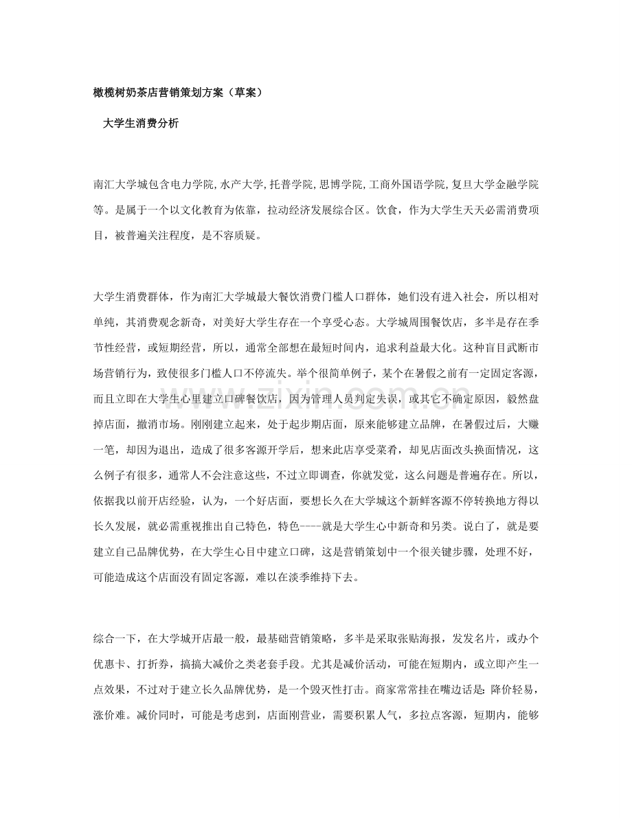 橄榄树奶茶店形象营销专业策划专项方案.doc_第1页