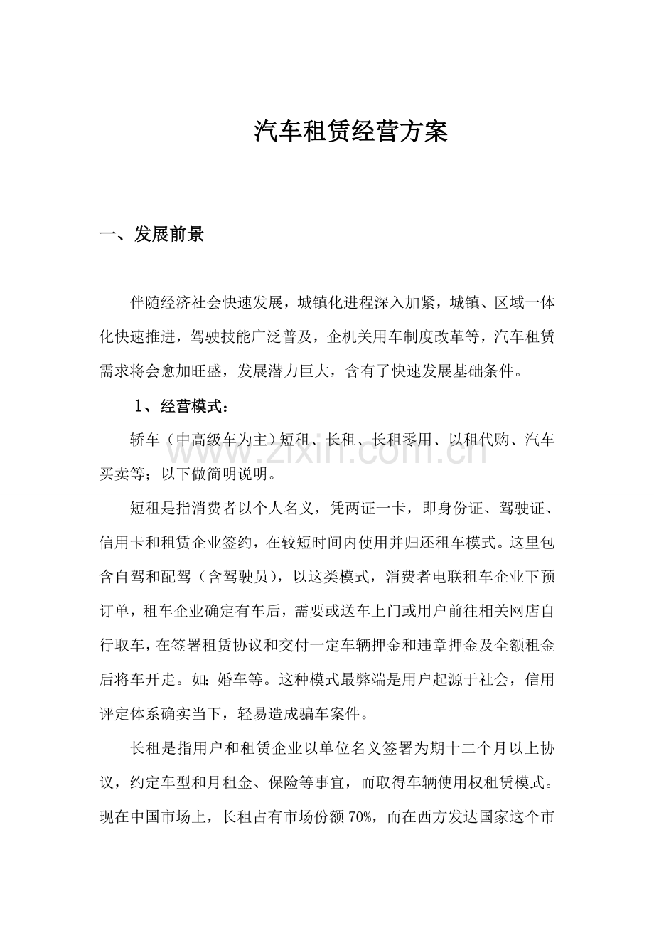 汽车租赁经营专项方案.doc_第1页