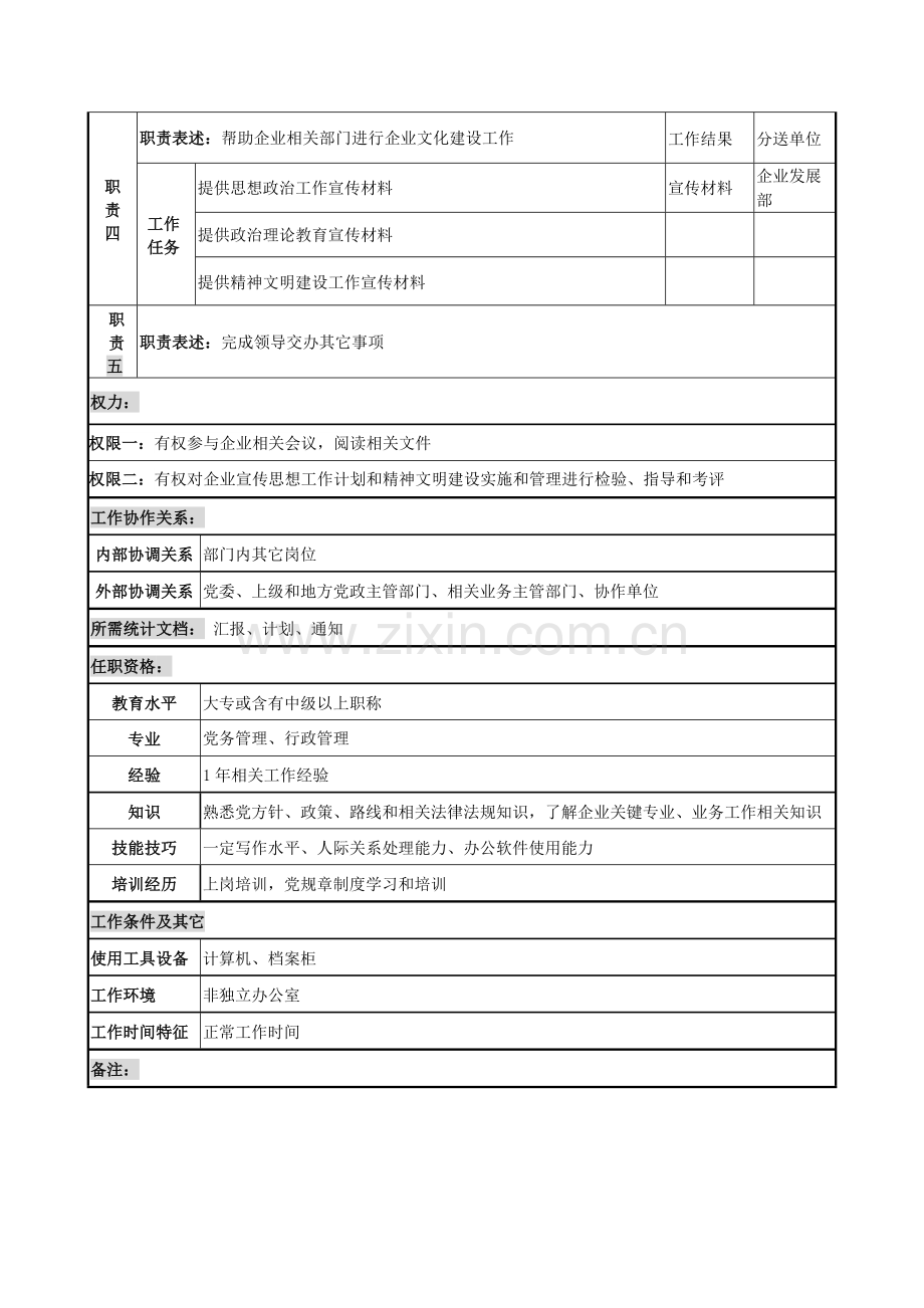 电力公司宣传干事的职务说明书样本.doc_第2页