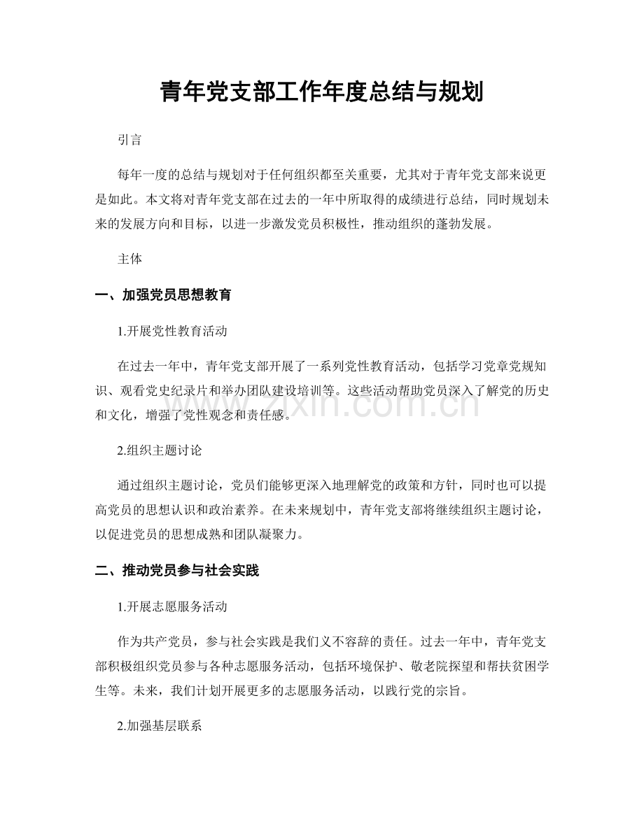 青年党支部工作年度总结与规划.docx_第1页