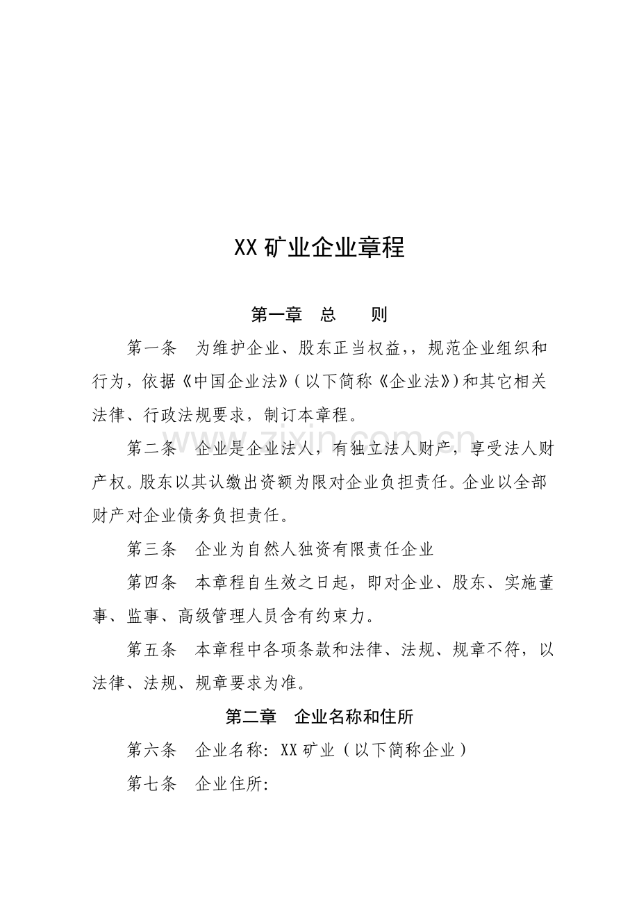 矿业公司管理章程样本.doc_第1页