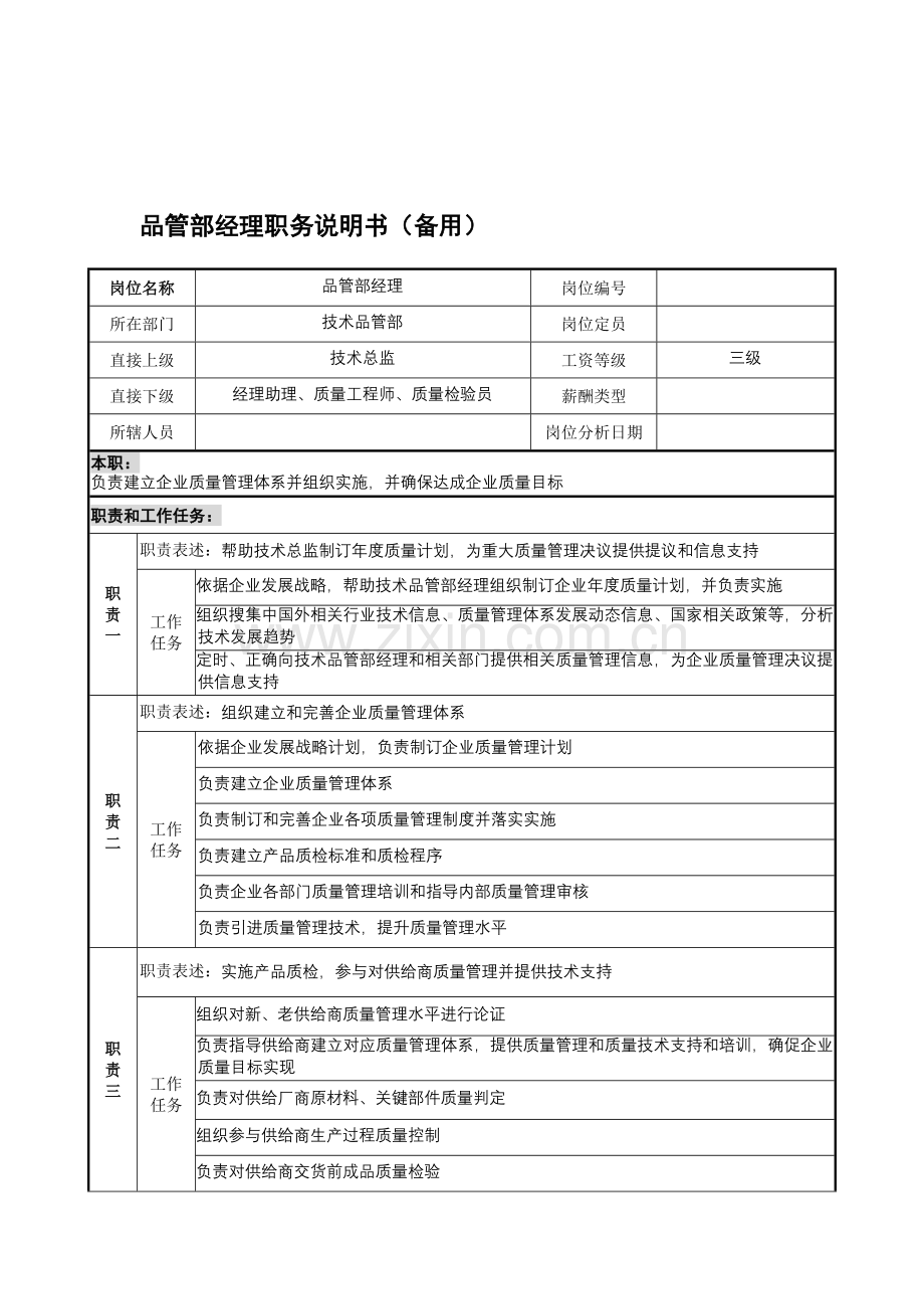 技术品管部经理岗位职责样本.doc_第1页