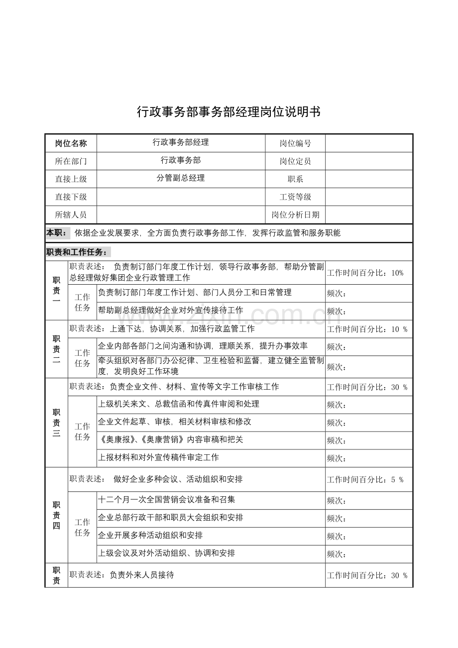 行政事务部事务部经理的岗位说明书样本.doc_第1页