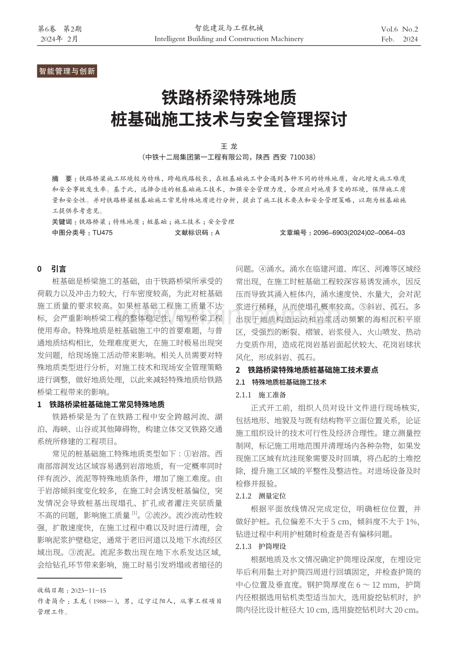 铁路桥梁特殊地质桩基础施工技术与安全管理探讨.pdf_第1页