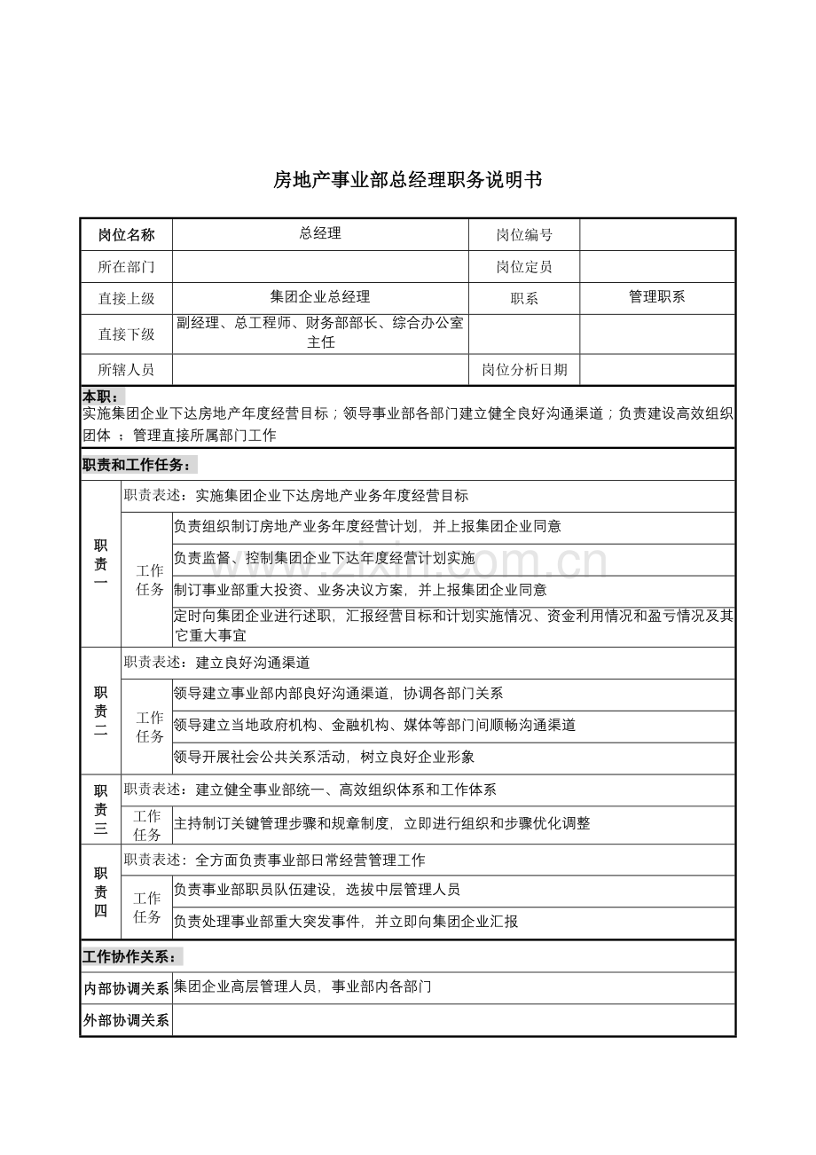 房地产事业部总经理的职务说明书样本.doc_第1页