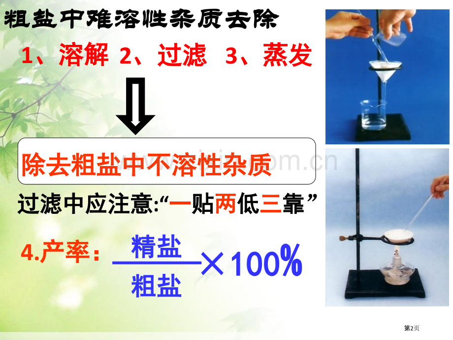 九年级化学下册第十一单元实验活动8-粗盐中难溶性杂志的去除省公开课一等奖新名师优质课比赛一等奖课件.pptx_第2页