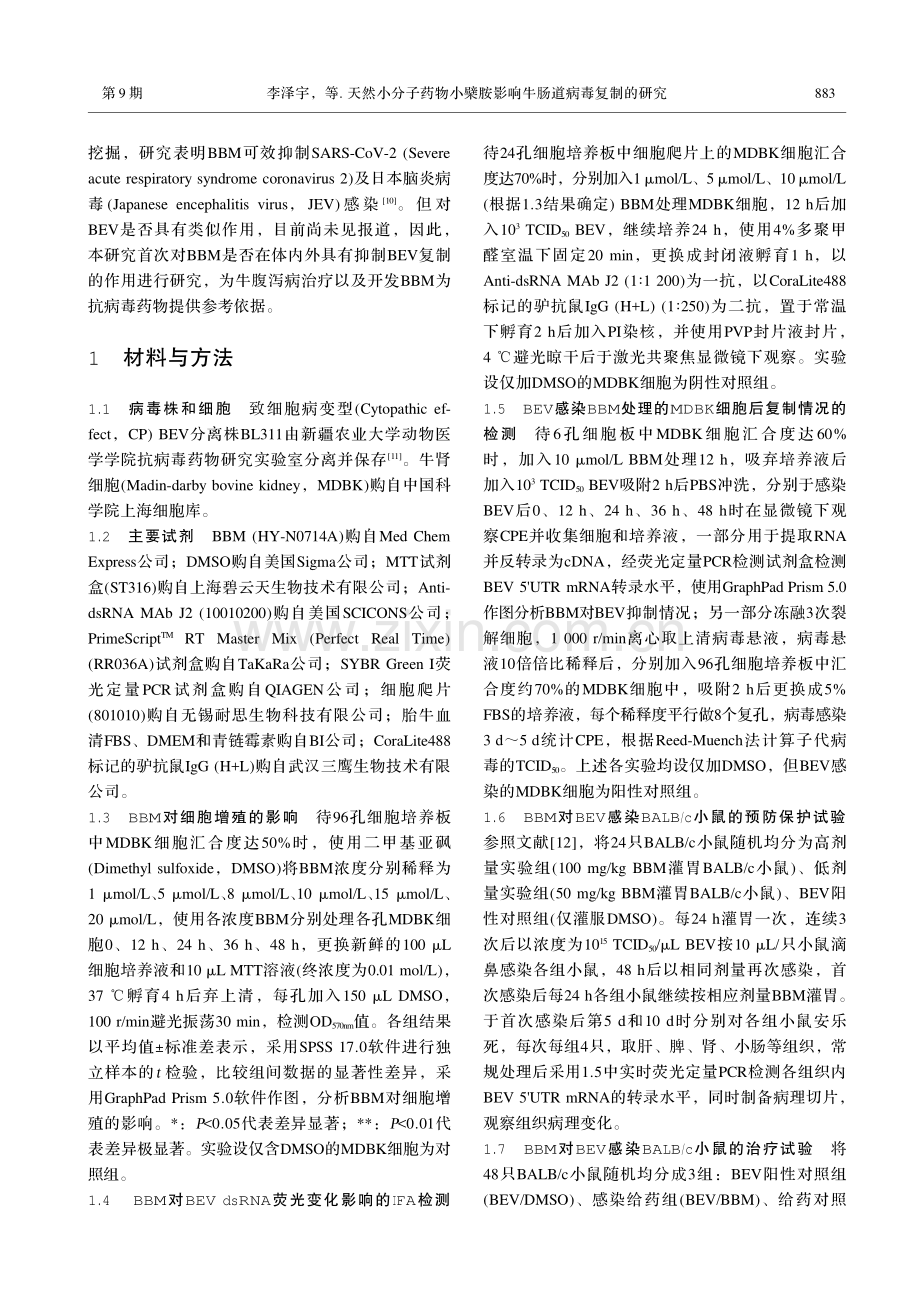 天然小分子药物小檗胺影响牛肠道病毒复制的研究.pdf_第3页