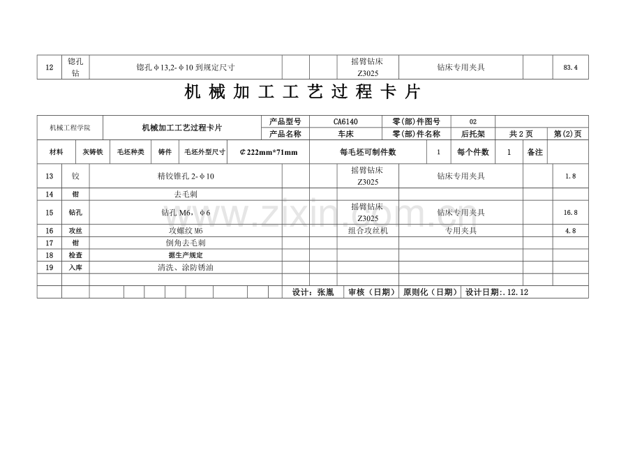 CA6140车床后托架基本工艺加工卡片以及过程卡片.doc_第2页