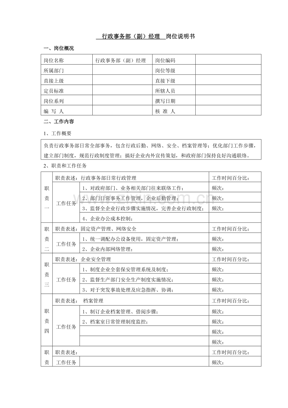 行政事务部(副)经理岗位说明书样本.doc_第1页