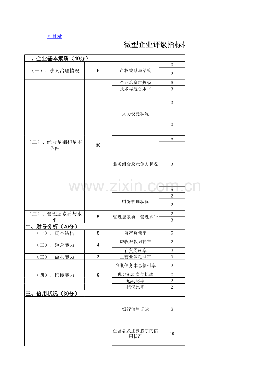 银行微型企业评级模板模版.xls_第1页