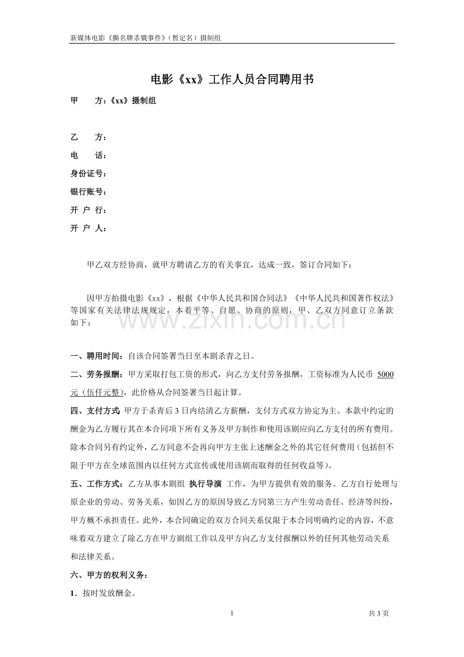 电影执行导演聘请合同.doc_第1页