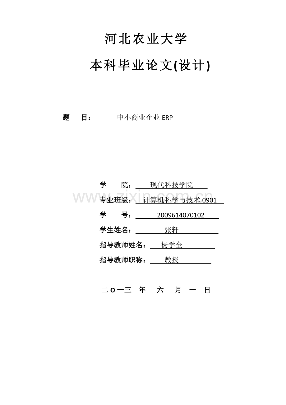 学位论文-—中小企业erp管理系统1.doc_第1页