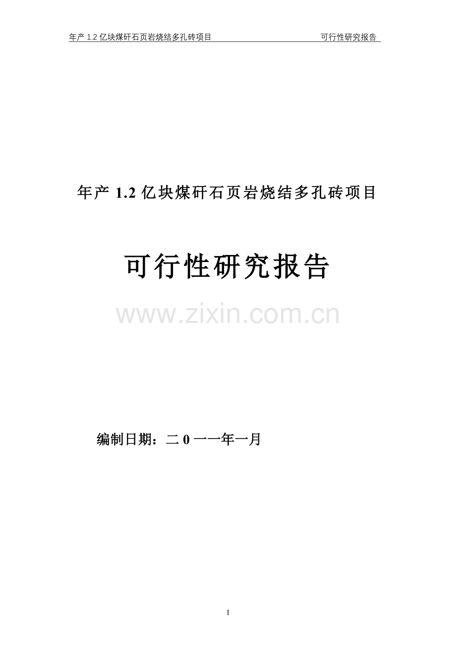 年产1.2亿块煤矸石页岩烧结多孔砖项目建设可行性研究报告.doc_第1页