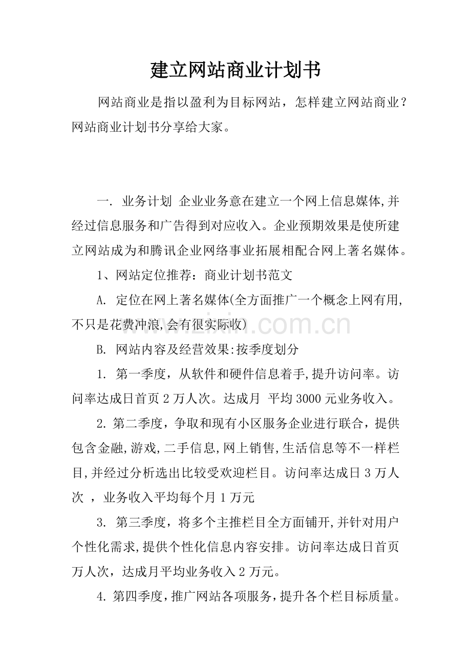 建立网站商业专项计划书.docx_第1页