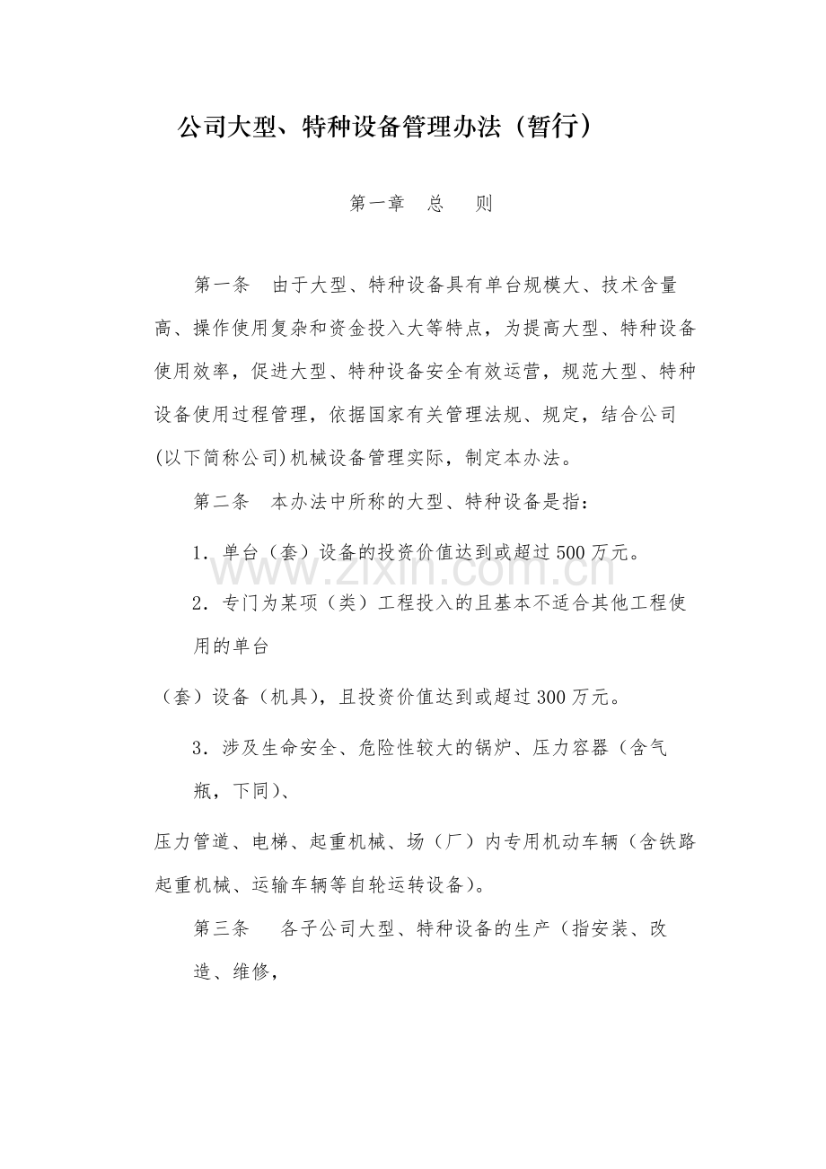 国有---公司大型、特种设备管理办法(暂行)-模版.docx_第1页