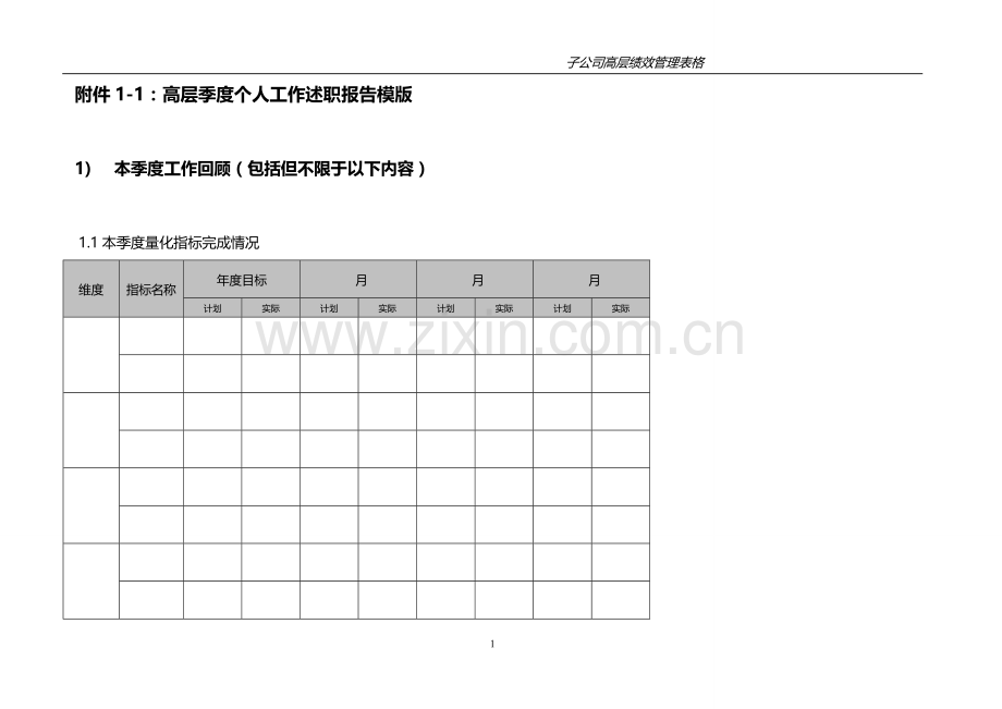 集团子公司高层绩效管理制度：附件1模版.doc_第1页