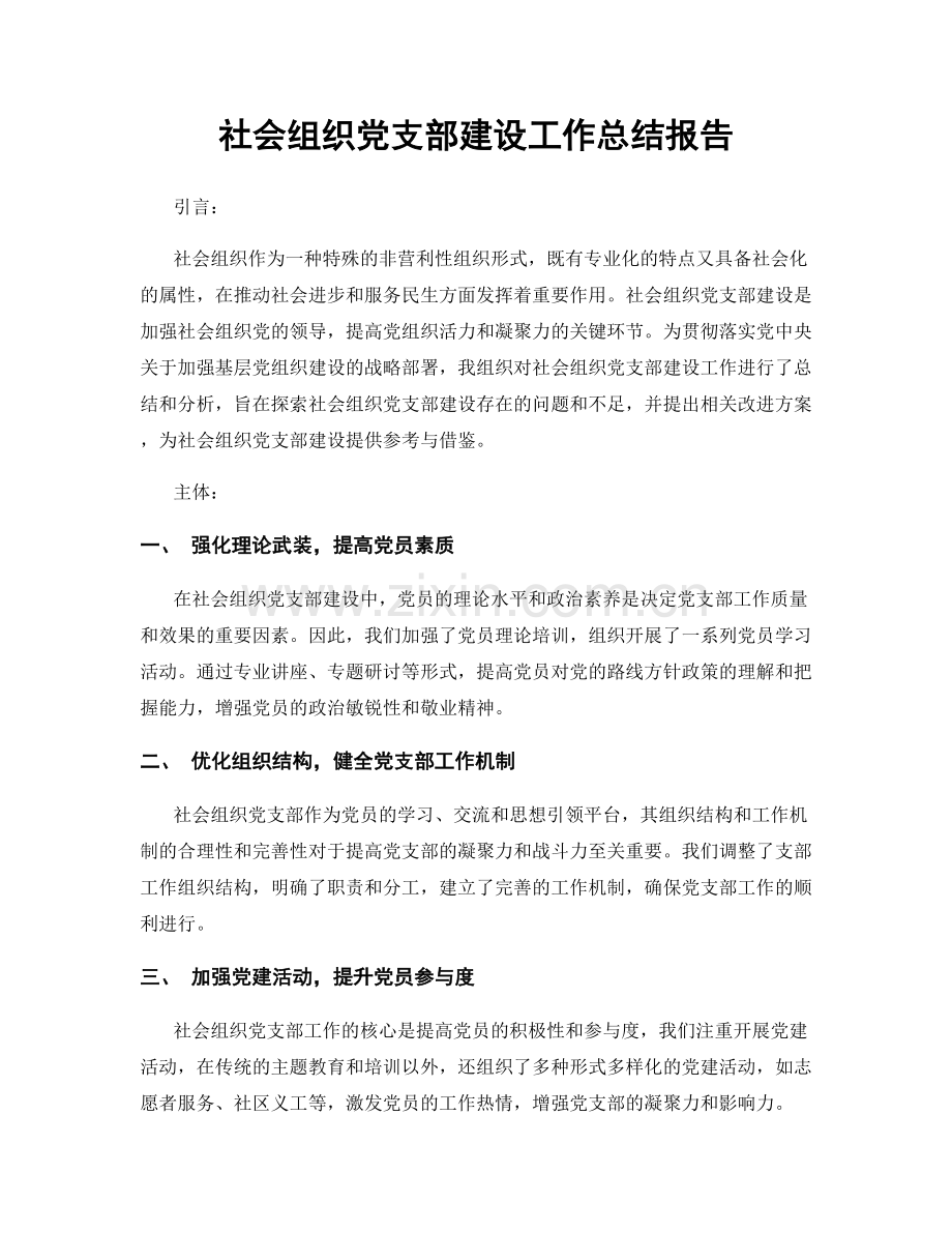 社会组织党支部建设工作总结报告.docx_第1页