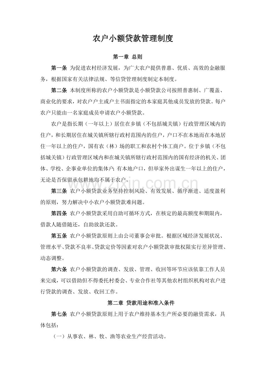 小额贷款公司农户小额贷款管理制度.docx_第1页