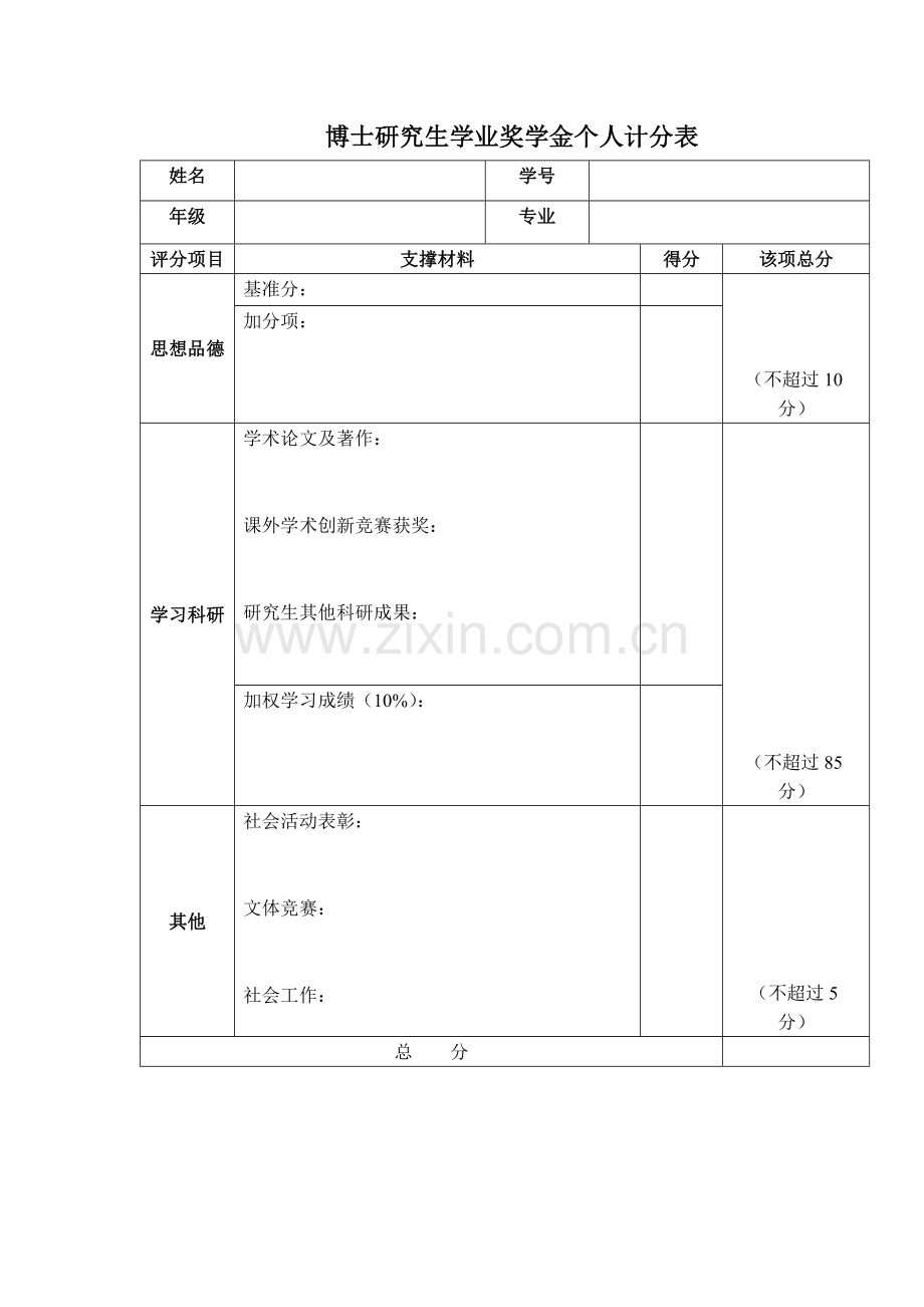 博士研究生学业奖学金个人计分表.docx_第1页