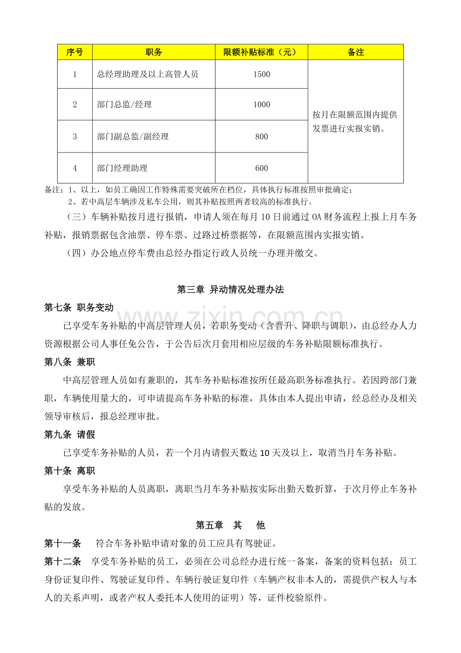 房地产项目中高层车务补贴管理办法模版.docx_第2页