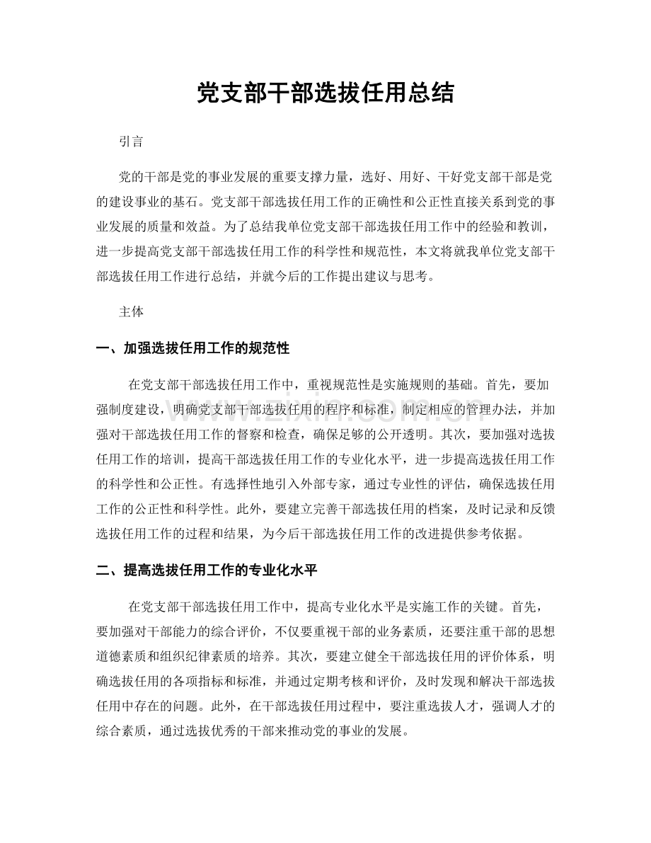 党支部干部选拔任用总结.docx_第1页