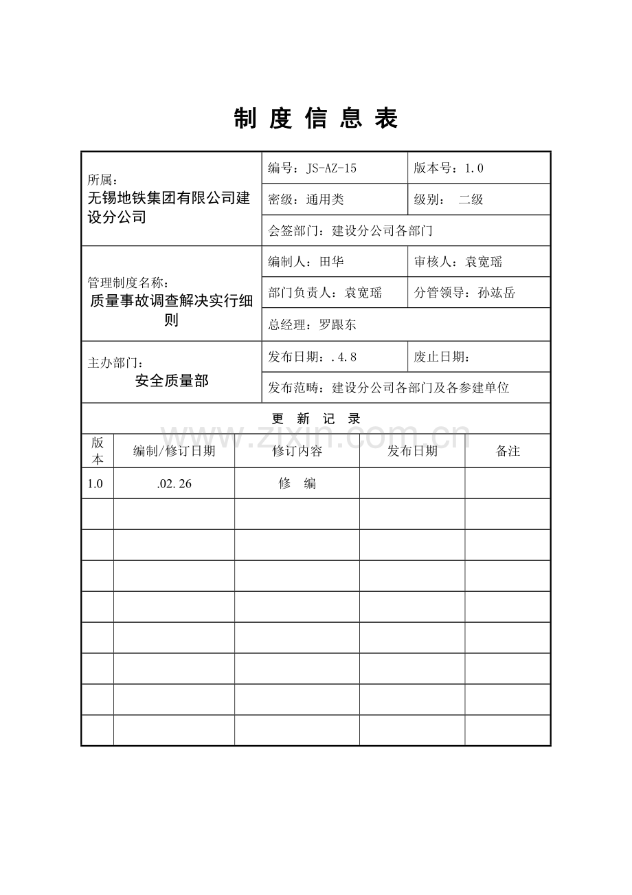 建设综合项目工程质量事故调查处理实施工作细则.doc_第1页