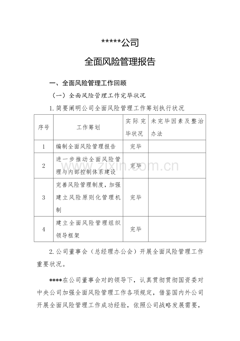 公司全面风险管理报告汇报.doc_第1页