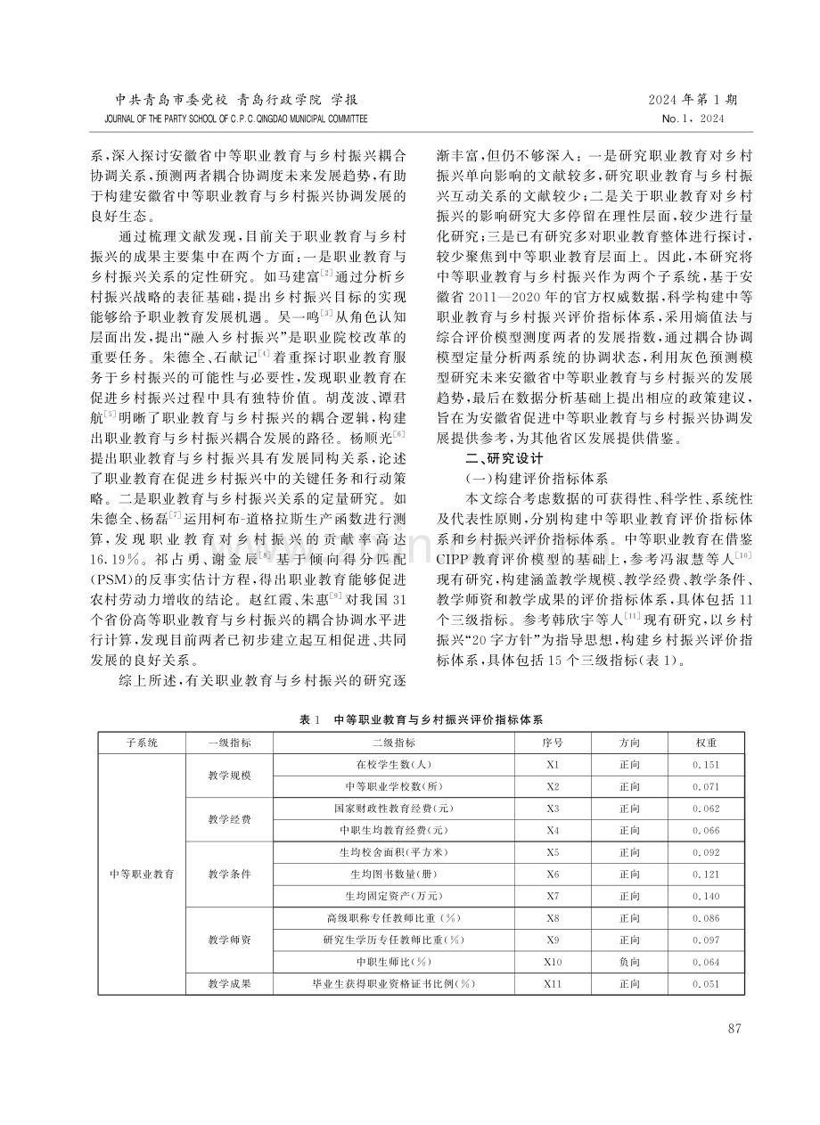 中等职业教育与乡村振兴耦合协调关系测度及趋势预测——以安徽省为例.pdf_第2页