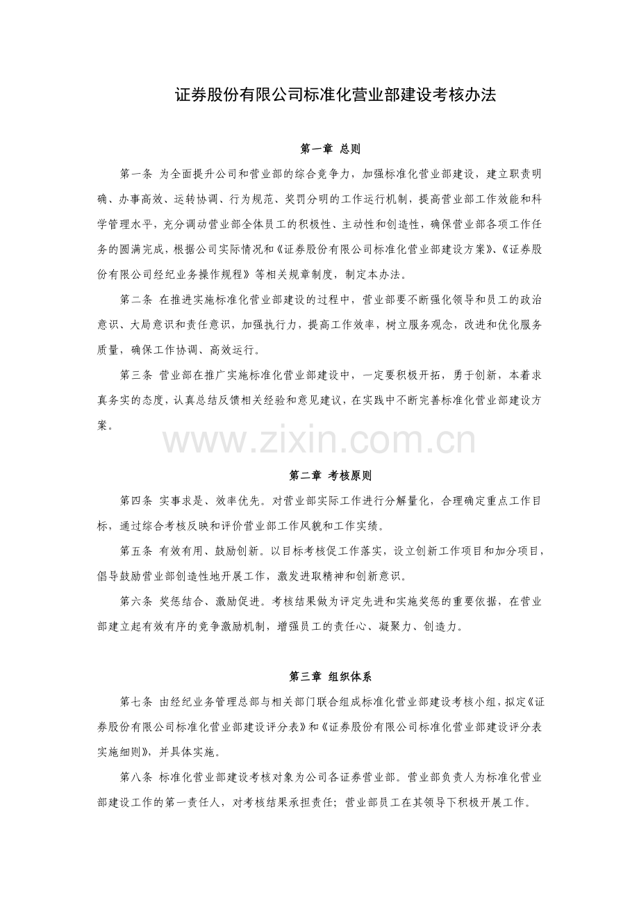 证券股份有限公司标准化营业部建设考核办法模版.doc_第1页