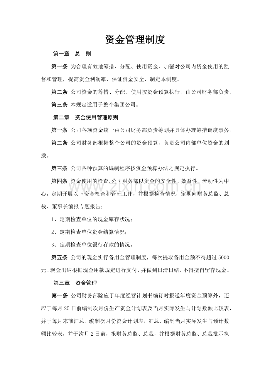 森林资源控股公司资金管理制度模版.docx_第1页