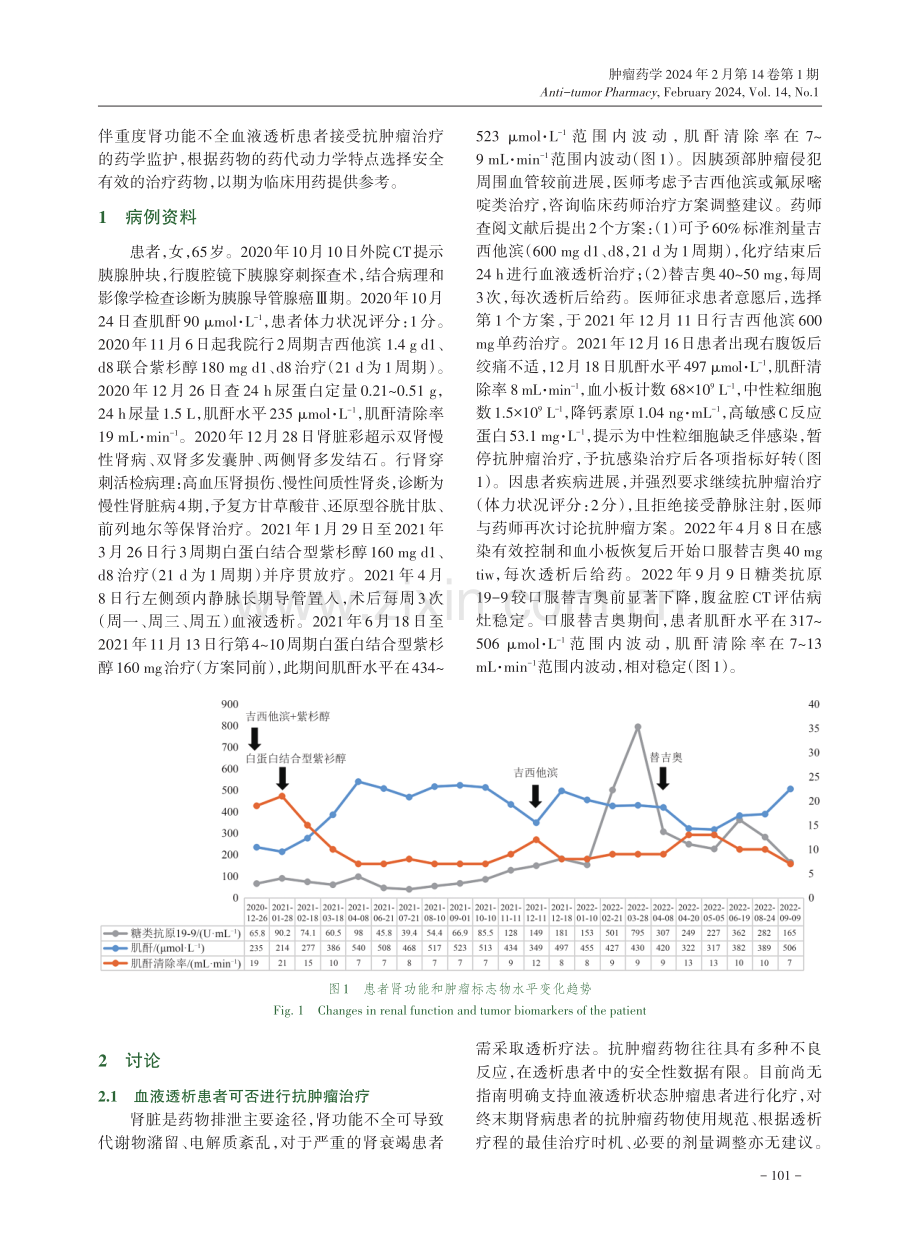 1例胰腺癌伴重度肾功能不全血液透析患者的药学监护.pdf_第2页