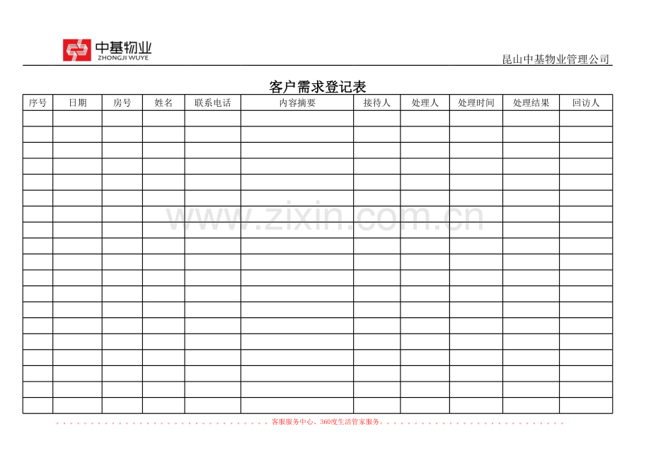 物业公司客户需求登记表.xls_第1页