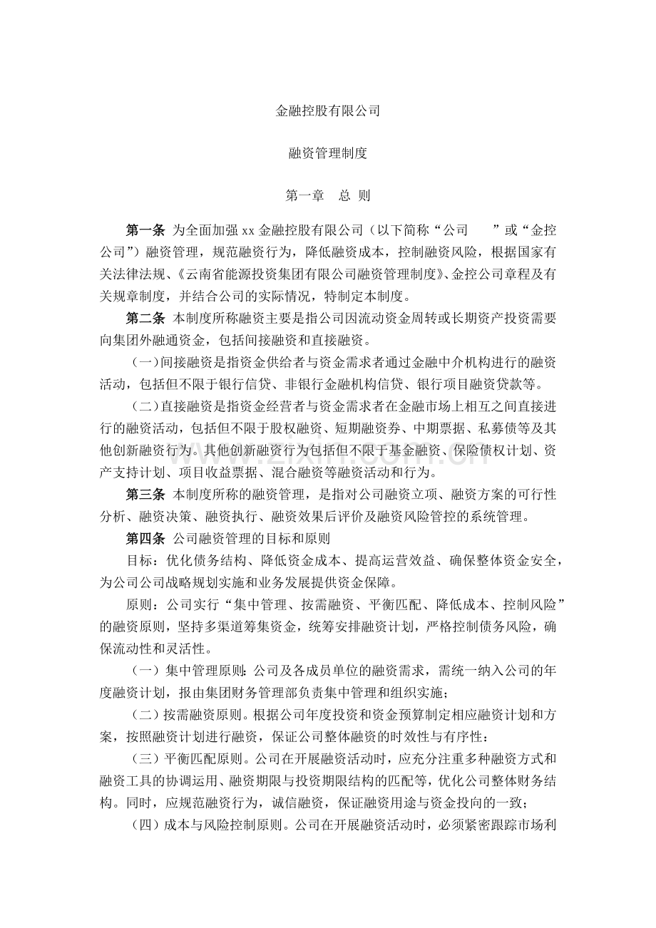 金融控股公司融资管理制度模版.docx_第1页