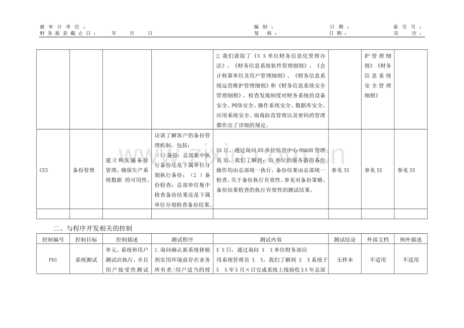 内部控制工作底稿-对信息系统一般控制的了解和测试模版.doc_第3页