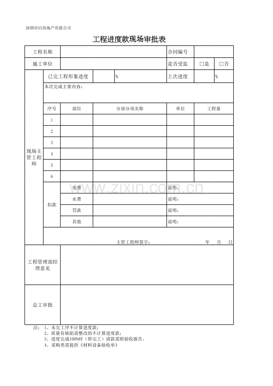 房地产公司现场进度款审批表模版.xls_第1页