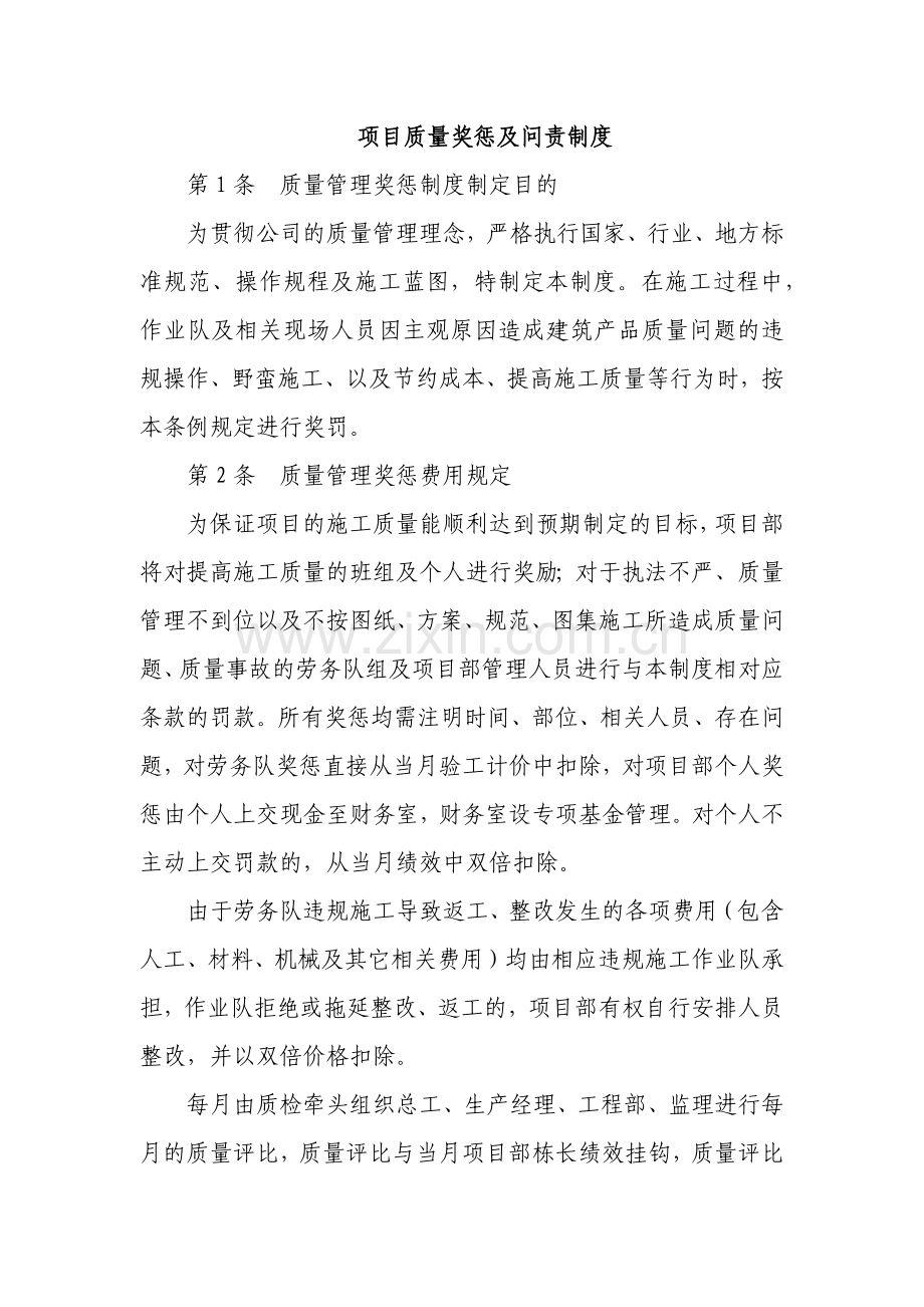 建筑建设公司项目质量奖惩及问责制度模版.docx_第1页