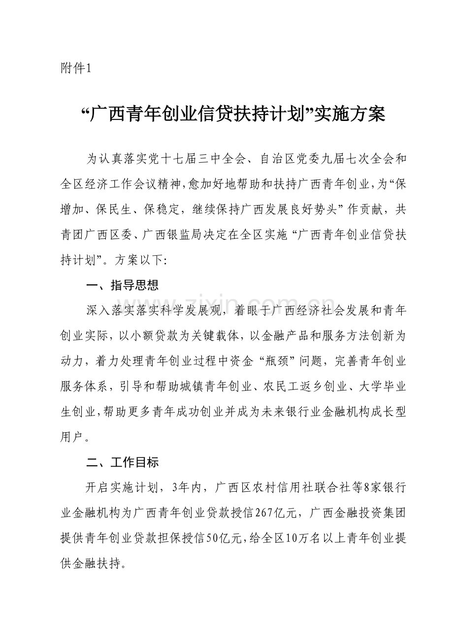 广西青年创业信贷扶持专题计划实施专项方案.doc_第1页