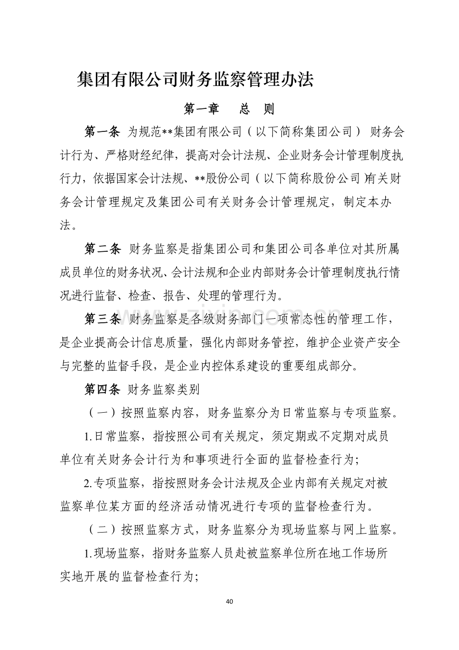 国有企业集团有限公司财务监察管理办法模版.docx_第1页