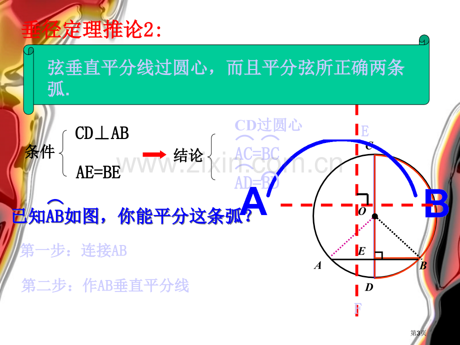 圆弧弦圆心角的关系市公开课一等奖百校联赛获奖课件.pptx_第3页