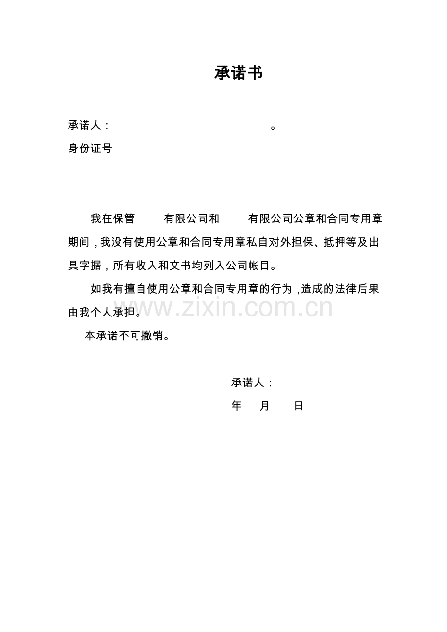 承诺书(前股东对公司公章使用保管).doc_第1页