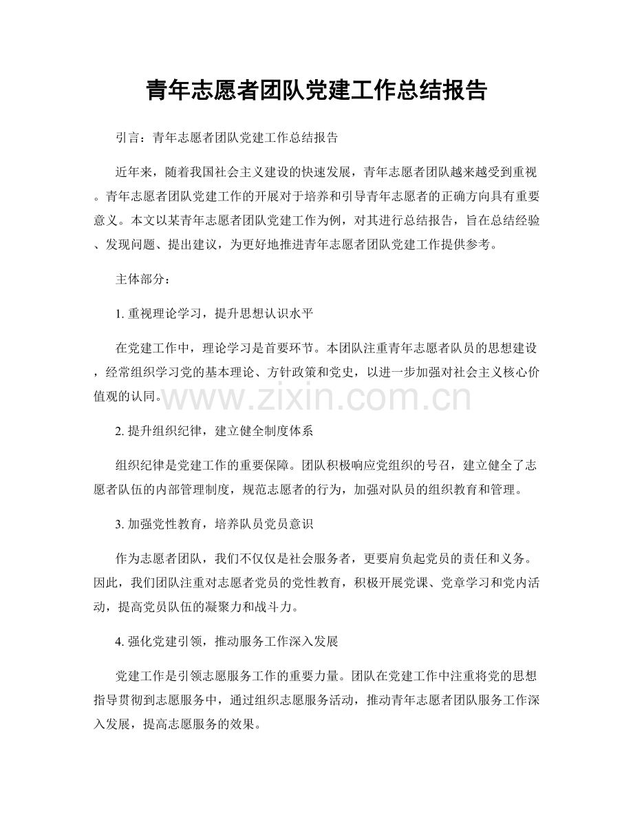 青年志愿者团队党建工作总结报告.docx_第1页