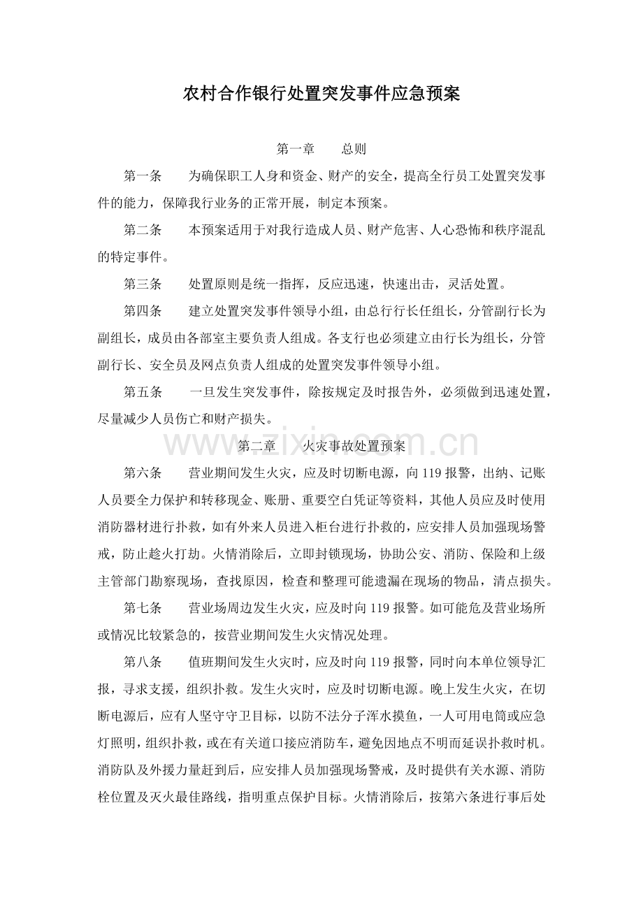 农村合作银行处置突发事件应急预案模版.docx_第1页