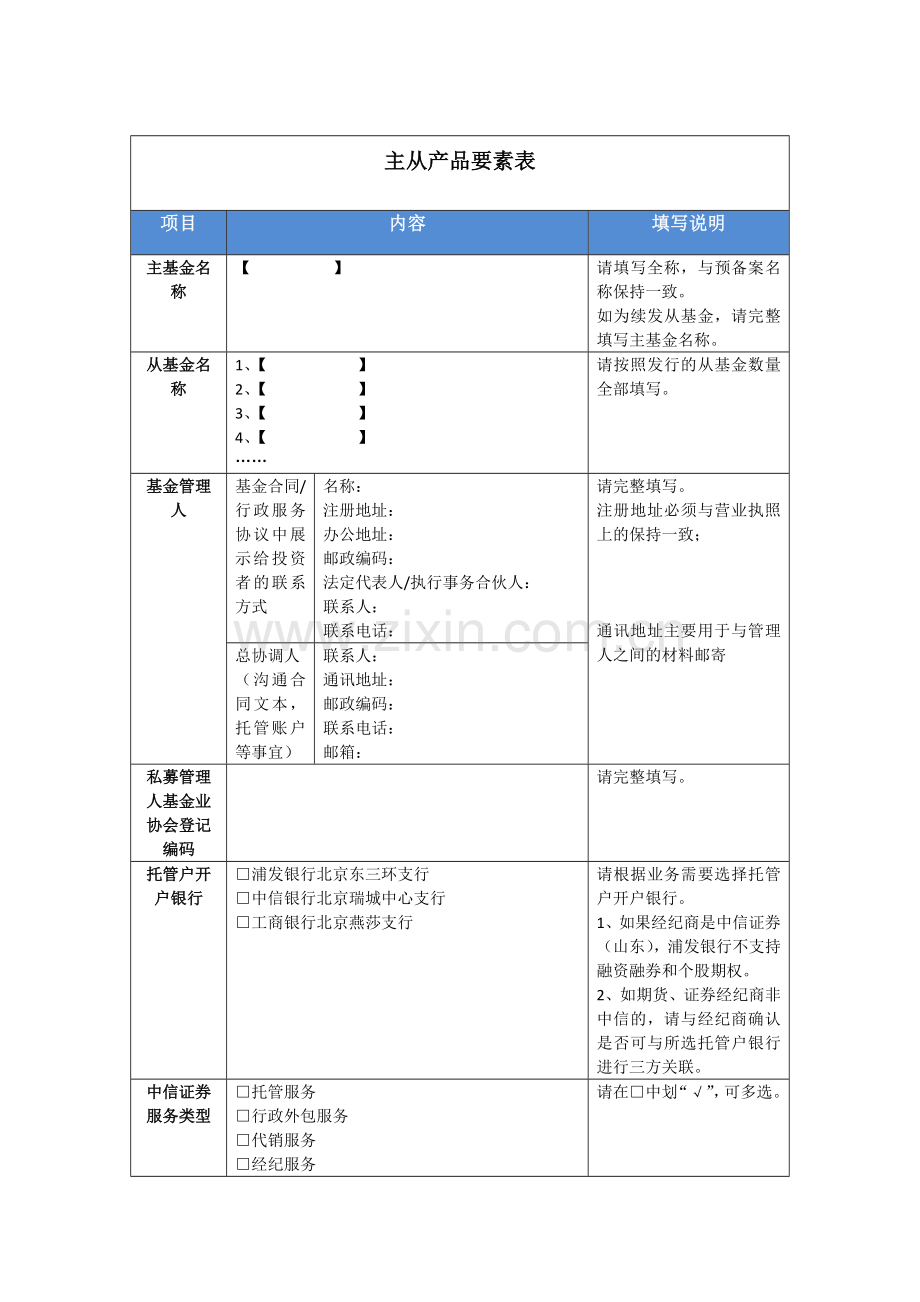 私募证券投资基金产品要素表-主从型-清洁版.docx_第1页